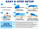 3 x 3 m Portable Beach Shade Canopy - Blue Outdoor Sun Shelter with Support Poles, Sandbag Anchors, V888-ELOSUNG57606