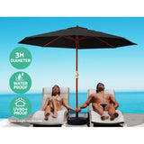 Instahut 3m Outdoor Umbrella w/Base Pole Umbrellas Garden Sun Stand Deck Black UMB-POLE-3-H-BK-BASE