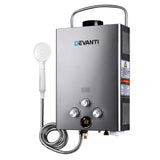 Devanti Portable Gas Water Heater 8L/Min With Pump LPG System Grey GWH-LPG-8L-SW-BG-DI-PUMP