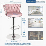 SERENIT Modern Silver Swivel Upholstered Velvet Adjustable Height Counter Stool with Metal Frame V255-GP2217R-PINK