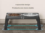 Black Adjustable Elevated Dog Bowl Stand with Stainless Steel Double Bowls, Foldable Raised Pet V888-ELOSUNG53426