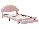 Artiss King Single Bed Frame with 1 Storage Drawers Upholstered Velvet Platform Bed LED Headboard BFRAME-G-GLOW-KS-PK-AB