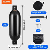 Boat Fenders, 6.5" x 23" Boat Bumpers for Docking, Inflatable Ribbed Fender with Center Holes, V952-CYHX4JZ65YCTVZR20V0