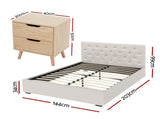 Artiss Double Bed Frame with Storage and Bedside Table Set Tufted Linen Gas Lift Bed Base and BFRAME-SET-VILA-SCAN-BS01
