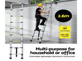 Giantz 2.6M Telescopic Ladder Aluminium Extension Extendable Steps Adjustable Height LD-TLCP-ALU-S-2.6M