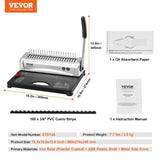 Binding Machine, Comb Binding Machine 21-Holes Binding 450 Sheets, Book Binder Machine with 100 PCS V952-ZDJ20SSSD210BTS1FV0