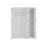 3 Door White Wardrobe Gold Handles, Hanging Rail & Shelves V63-953081