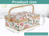 Sewing Basket with Removable Tray, Pin Cushion and Floral Fabric Organizer for Craft Supplies V1188-MS-721-283