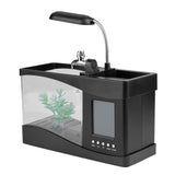 Multifunctional USB Rechargeable Mini Fish Tank Aquarium with Clock Function LED Light Black V1294-YM0727-JY05831-02