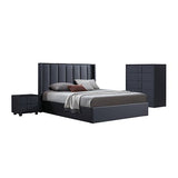 Gas Lift Bedroom Suite MDF Fabric in King Black V43-BDS-PRD-4PC-TBY-K
