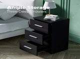 Black White Black Bedside Table with 3 Drawers, Modern Design, 38x35x66cm Storage Cabinet V178-59292