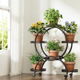 Artiss Plant Stand 6 Tier Metal Flower Pot Rack Wheels DIY-PS-ROUND-6T-BK