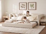 Artiss Single Daybed with Trundle, Boucle Upholstered Bed Frame Guest Bed BFRAME-I-DUET-S-WH-AB