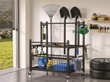 Gardeon Garden Tool Organizer Rack 16 Slots Rolling Garage Storage with Hooks GTO-ROLL-3T-BK