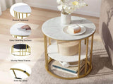 Artiss Side Table Set of 2 Marble Effect Round Coffee Table 2 Tier End Bedside Table Nightstand FUR-S-COF08-MB-GDX2