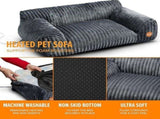 Plush Corduroy Pet Sofa Bed with Removable Heating Pad, Orthopedic Foam Support & Machine-Washable V1341-ZY-3KJXTZ6B-GREEN