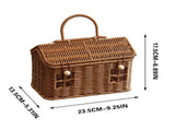 House-Shaped Wicker Basket with Lid, Handwoven Rattan Storage Basket for Home Decor, Organizer, V1370-AZ4-08527
