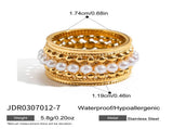 6-Piece Vintage Gold-Plated Stainless Steel Ring Set for Women - Waterproof Hypoallergenic Stackable V888-ELOSUNG52379