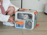 Orange and Grey Large Space Pet Carrier Trolley Foldable Cat Carrier Backpack with Breathable Side V888-ELOSUNG52802