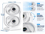 White Dual Head Rechargeable Desk Fan - White USB-C Portable Desktop Fan with 90 Degree Adjustable V888-ELOSUNG57400