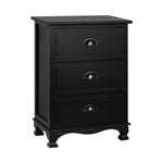 Artiss Bedside Table 3 Drawers Vintage - THYME Black ST-CAB-B-3D-BK