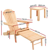 Gardeon 3PC Adirondack Outdoor Table and Chairs Wooden Sun Lounge Beach Patio Natural FF-BEACH-CHOT-3NTL