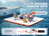 Inflatable Floating Dock, 7 x 7FT Inflatable Dock Platform, Non-Slip Water Floating Dock Mat with V952-CQFT7X7FTBJHTBHI7V0