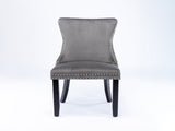 6x Velvet Upholstered Dining Chairs Tufted Wingback Side Chair with Studs Trim Solid Wood Legs for V226-SW8809GY-3