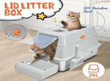20L Large Anti-Leak Enclosed Cat Litter Box Stainless Steel Detachable Kitty Litter Tray with ABS V985-LIDLITTERBOX