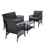 Gardeon 4PCS Outdoor Sofa Set Wicker Harp Chair Table Garden Furniture Grey ODF-RATTAN-HARP-GE-AB