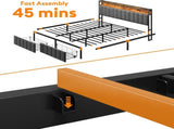 King Bed Frame with 2 Storage Drawers and LED Lights Headboard, Upholstered Bed Frame with Charging V1127-AU-2452KN-GRY