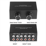 4 Way Bi-Directional RCA Stereo Switch 2 in 4 Out or 4 in 2 Out L/R Jack Sound Channel RCA V1369-AZ3-W-11913