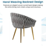 SERENIT Grey Modern Velvet Dining Chairs, Upholstered Living Room Chair with Woven Back and Golden V255-SE-GP1801-DC-GREY