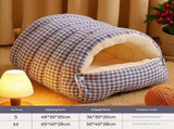 M size Blue Plaid Cave Bed Winter Warm Enclosed Pet House Cozy Sleeping Bag Semi-Enclosed V888-ELOSUNG50366