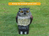 Horned Owl Decoy and 360&deg Rotating Head Owl Statue to Scare Birds Away for Patio Yard Garden V1294-YM0717-10182594