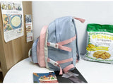 Women's Large Aesthetic Backpack Black Nylon Daypack with Cute Bear Plushie & Pins For High V888-ELOSUNG41086
