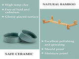 Cat Litter Box - Dog Bowl - Ceramic Food Bowl Set for Cat and Dog - With Wooden Base, Modern and V1188-MS101-00919-1