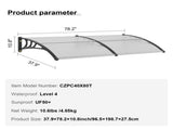 Window Door Awning Canopy 965 x 1987 mm, UPF 50 Polycarbonate Entry Door Outdoor Window Awning V952-MCZYPYCBS4080JUOZV0