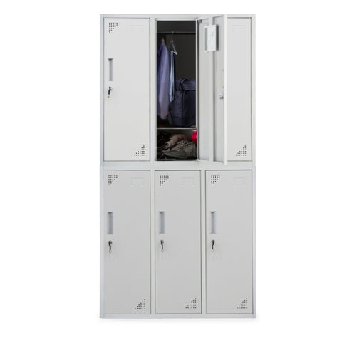 FORTIA 6 Door Metal Storage Cabinet Lockers for Gym Office - Grey V219-STLFOA6DGY