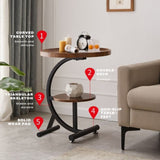 2 Tier End Table Sofa Side End Table Round Nightstand with Sturdy Metal Frame V488-TBD-WH