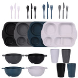 Black, Dark Grey, White, Dark Blue Durable Eco-Friendly Wheat Straw Dinnerware Set - 24 Pieces with V888-ELOSUNG28145