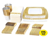 175pcs Food-Grade Wedding Event Banquet Disposable Tableware Dinnerware Gold-Edged Plastic Cutlery V985-SQUARECUTLERYSET