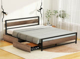Artiss Bed Frame Double Size Metal Frame with 2 Drawers DREW MBED-C-DREW-D-DRAW