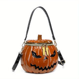 Halloween Upgraded Fun Pumpkin Bag, Dual-Strap Design, PU Material, Medium-Large Capacity, Party V1232-NGB-003