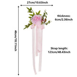 6 Pack Rose Chair Floral Decor With Chiffon Ribbon Green Foliage, Reusable Wedding Aisle Pew V1366-AZ2-W-16875