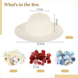 70PCS DIY Straw Hat Kit, Tea Hats, Paintable Blank Sun Caps with 60 Assorted Faux Flowers, V1369-AZ3-W-08860