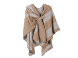 Multi-scene Knit Cape, Classic Vertical Contrast Striped Trim, Khaki V1221-XM-LB2152-ZS57