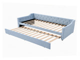 Artiss Single Buttonless Tufted Daybed Frame & Trundle, Blue XFSI-DBRK111AS-AB