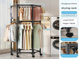 Black double layer 360&deg Rotating Portable Garment Rack - Heavy Duty Rolling Clothes Stand with V888-ELOSUNG34607