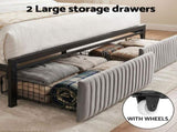Artiss Metal Bed Frame Queen Size LED Charging Station 2 Drawers MBED-D-LINE-Q-BK-AB